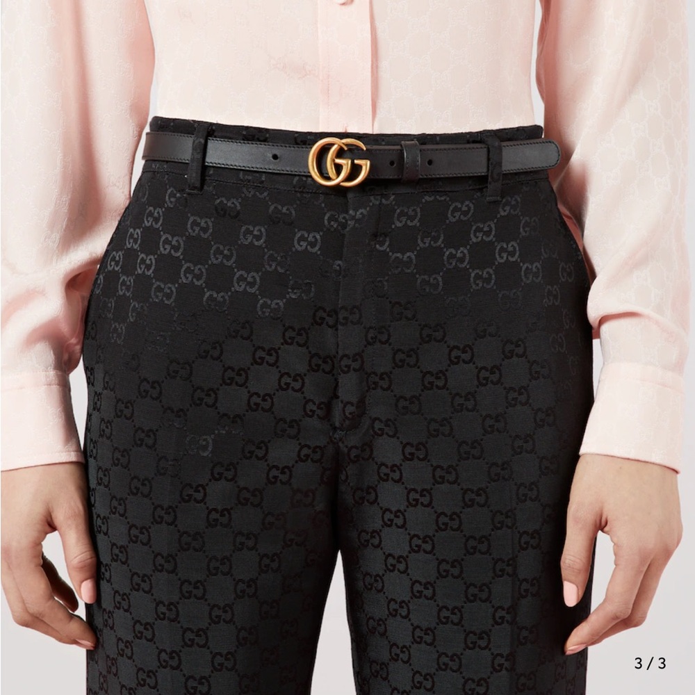 Authentic Gucci Thin Marmont Black Leather Belt